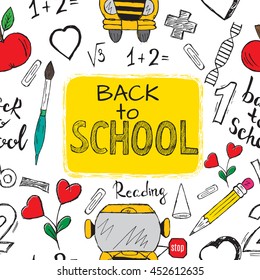 Back to school background on the white background.A big set of hand-drawn doodles back to school.