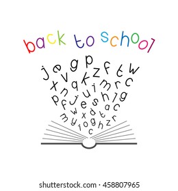 Back to school background. Open book with letters.