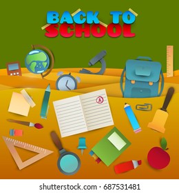 Back to school background. Paper cut cartoon polygonal trendy craft style. Modern origami teaching, education and learning symbol design. Concept for poster, banner. Vector illustration.