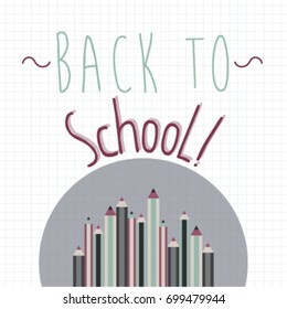 Back to school background with pencil drawing and letters in several colors. This design can be used in sales, advertising, brochures, web design. 