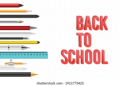 Back to school background with pens and pencils