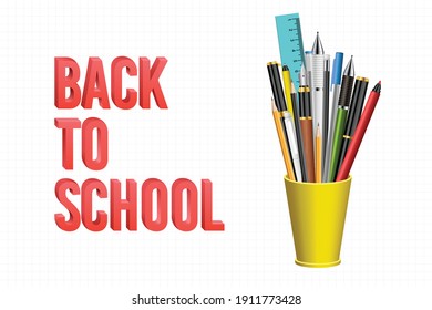 Back to school background with pens and pencils