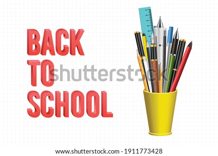 Back to school background with pens and pencils