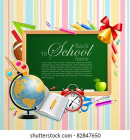 Back to school background with place for text and stationery. Vector illustration. Check my portfolio for raster version.