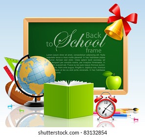 Back to school background with place for text and stationery. Vector illustration. Check my portfolio for raster version.