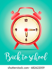 Back to school background with realistic alarm clock