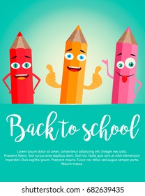 Back to school background with realistic smiling pencils