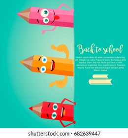 Back to school background with realistic smiling pencils