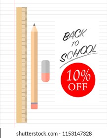 Back to school background. Sale idea. 10% off.  