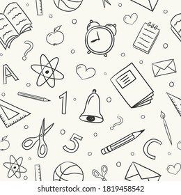 Back to School background. Seamless pattern with funny doodles. Vector