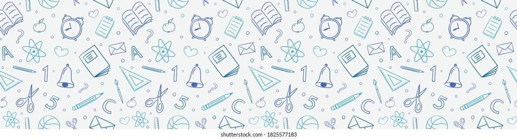 Back to School background. Seamless pattern with funny doodles. Vector