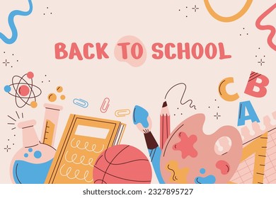 back to school background. back to school season. Vector illustration. poster, banner, flyer. sale banner. stationery background. school season start. school beginning concept. schools accessories.