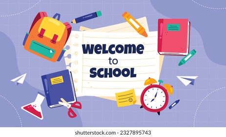 back to school background. back to school season. Vector illustration. poster, banner, flyer. sale banner. stationery background. school season start. school beginning concept. schools accessories.