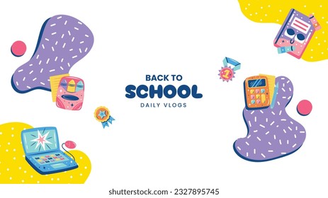 zurück auf Schulhintergrund. zurück zur Schulzeit. Vektorgrafik. Poster, Banner, Flyer. Verkaufsbanner. Schreibtischhintergrund. Schulsaison beginnt. Konzept des Schulbeginns. Schulzubehör