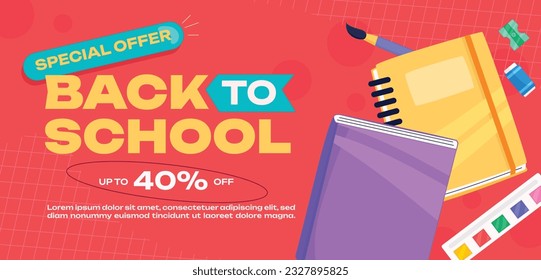 back to school background. back to school season. Vector illustration. poster, banner, flyer. sale banner. stationery background. school season start. school beginning concept. schools accessories.