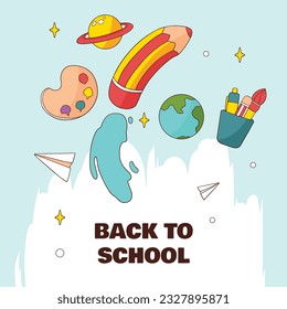 back to school background. back to school season. Vector illustration. poster, banner, flyer. sale banner. stationery background. school season start. school beginning concept. schools accessories.