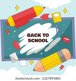 back to school background. back to school season. Vector illustration. poster, banner, flyer. sale banner. stationery background. school season start. school beginning concept. schools accessories.