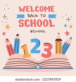 back to school background. back to school season. Vector illustration. poster, banner, flyer. sale banner. stationery background. school season start. school beginning concept. schools accessories.