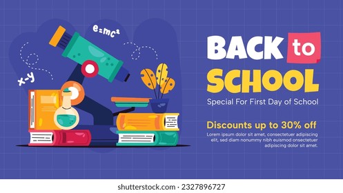 back to school background. back to school season. Vector illustration. poster, banner, flyer. sale banner. stationery background. school season start. school beginning concept. schools accessories.