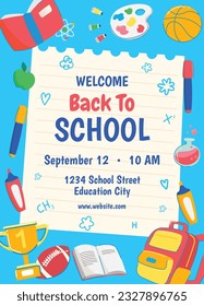 back to school background. back to school season. Vector illustration. poster, banner, flyer. sale banner. stationery background. school season start. school beginning concept. schools accessories.