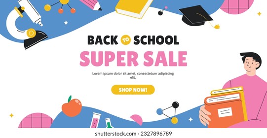 back to school background. back to school season. Vector illustration. poster, banner, flyer. sale banner. stationery background. school season start. school beginning concept. schools accessories.
