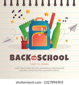 back to school background. back to school season. Vector illustration. poster, banner, flyer. sale banner. stationery background. school season start. school beginning concept. schools accessories.