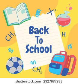 back to school background. back to school season. Vector illustration. poster, banner, flyer. sale banner. stationery background. school season start. school beginning concept. schools accessories.