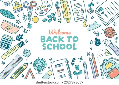 back to school background. back to school season. Vector illustration. poster, banner, flyer. sale banner. stationery background. school season start. school beginning concept. schools accessories.