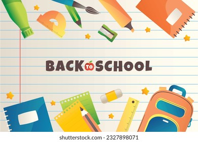 back to school background. back to school season. Vector illustration. poster, banner, flyer. sale banner. stationery background. school season start. school beginning concept. schools accessories.