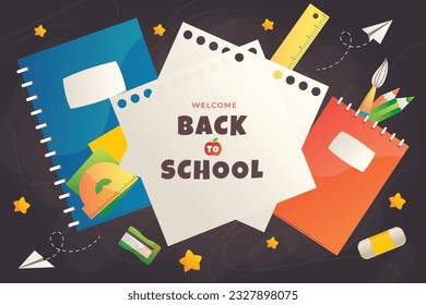 back to school background. back to school season. Vector illustration. poster, banner, flyer. sale banner. stationery background. school season start. school beginning concept. schools accessories.