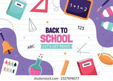 back to school background. back to school season. Vector illustration. poster, banner, flyer. sale banner. stationery background. school season start. school beginning concept. schools accessories.