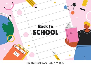 back to school background. back to school season. Vector illustration. poster, banner, flyer. sale banner. stationery background. school season start. school beginning concept. schools accessories.