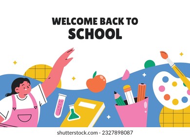 back to school background. back to school season. Vector illustration. poster, banner, flyer. sale banner. stationery background. school season start. school beginning concept. schools accessories.