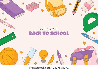 de vuelta a la escuela. de vuelta a la temporada escolar. Ilustración vectorial. afiche, pancarta, volante. banner de venta. fondo de papel. inicio de la temporada escolar. concepto de inicio escolar. accesorios escolares.