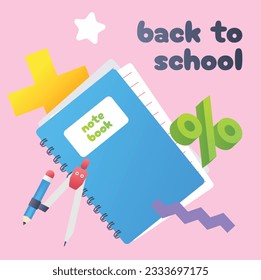 back to school background. back to school season. Vector illustration. poster, banner, flyer. sale banner. stationery background. school season start. school beginning concept. schools accessories.