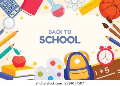 back to school background. back to school season. Vector illustration. poster, banner, flyer. sale banner. stationery background. school season start. school beginning concept. schools accessories.