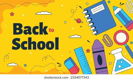 back to school background. back to school season. Vector illustration. poster, banner, flyer. sale banner. stationery background. school season start. school beginning concept. schools accessories.