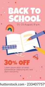 back to school background. back to school season. Vector illustration. poster, banner, flyer. sale banner. stationery background. school season start. school beginning concept. schools accessories.