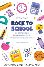 back to school background. back to school season. Vector illustration. poster, banner, flyer. sale banner. stationery background. school season start. school beginning concept. schools accessories.