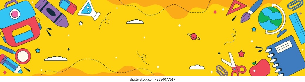 back to school background. back to school season. Vector illustration. poster, banner, flyer. sale banner. stationery background. school season start. school beginning concept. schools accessories.