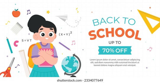 back to school background. back to school season. Vector illustration. poster, banner, flyer. sale banner. stationery background. school season start. school beginning concept. schools accessories.