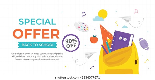 back to school background. back to school season. Vector illustration. poster, banner, flyer. sale banner. stationery background. school season start. school beginning concept. schools accessories.