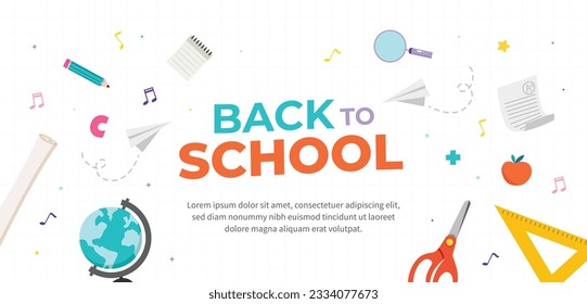 back to school background. back to school season. Vector illustration. poster, banner, flyer. sale banner. stationery background. school season start. school beginning concept. schools accessories.