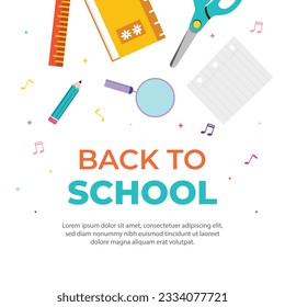 back to school background. back to school season. Vector illustration. poster, banner, flyer. sale banner. stationery background. school season start. school beginning concept. schools accessories.