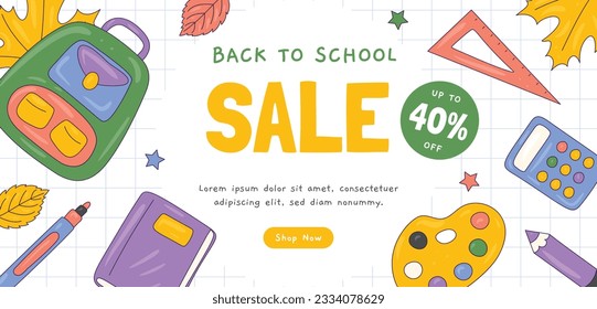 back to school background. back to school season. Vector illustration. poster, banner, flyer. sale banner. stationery background. school season start. school beginning concept. schools accessories.