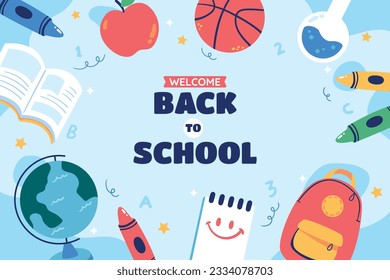 back to school background. back to school season. Vector illustration. poster, banner, flyer. sale banner. stationery background. school season start. school beginning concept. schools accessories.