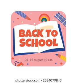 back to school background. back to school season. Vector illustration. sale banner. stationery background. school season start. school beginning concept. schools accessories. Label, Sticker.