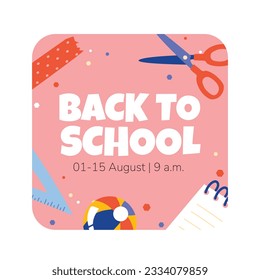 back to school background. back to school season. Vector illustration. sale banner. stationery background. school season start. school beginning concept. schools accessories. Label, Sticker.