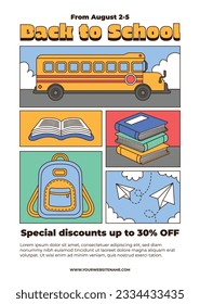 back to school background. back to school season. Vector illustration. poster, banner, flyer. sale banner. stationery background. school season start. school beginning concept. schools accessories.