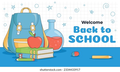 back to school background. back to school season. Vector illustration. poster, banner, flyer. sale banner. stationery background. school season start. school beginning concept. schools accessories.